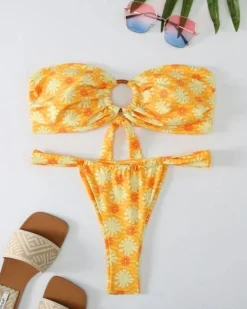 Bandeau Bikini Set Yellow Flowers