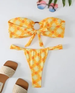 Bandeau Bikini Set Yellow Flowers