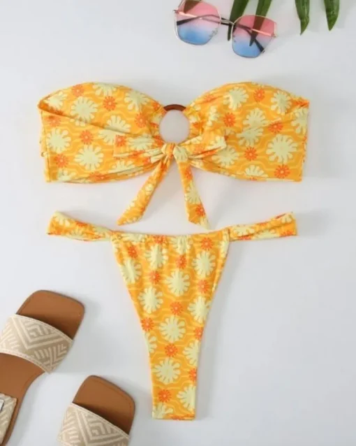 Bandeau Bikini Set Yellow Flowers