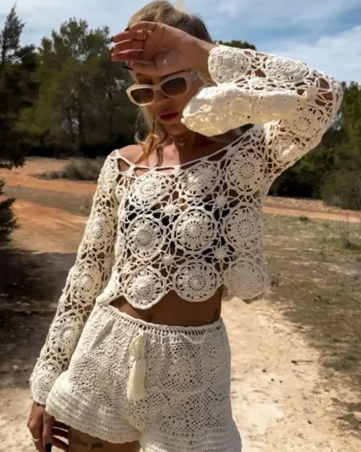 Blumen Häkel Crochet Shirt Fiorina