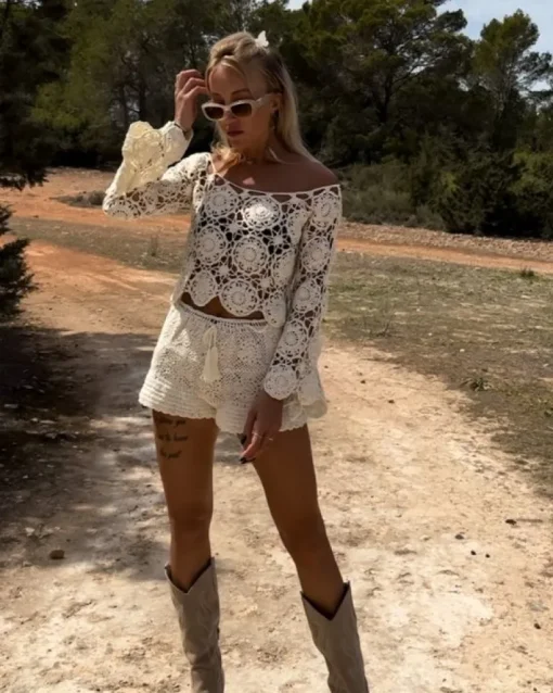 Blumen Häkel Crochet Shirt Fiorina