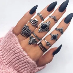 Boho Ring Set Black Om