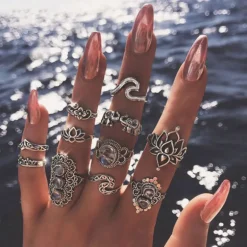Boho Ring Set Flower Waves