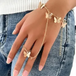Handkette Armband Golden Butterfly