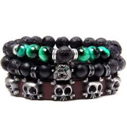 Herren Armband Set Skull & Green
