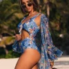Kimono Strand Tunika Retro Flowers