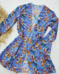 Kimono Strand Tunika Retro Flowers