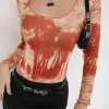 Mesh Bodysuit Red Palms