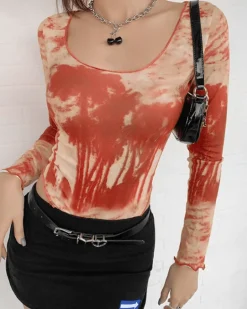 Mesh Bodysuit Red Palms