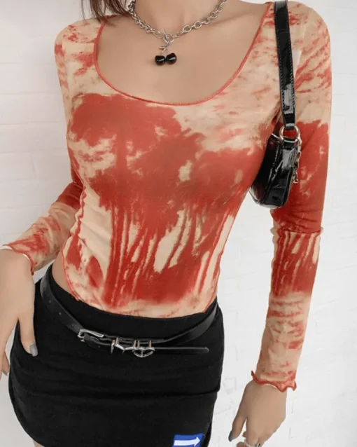 Mesh Bodysuit Red Palms