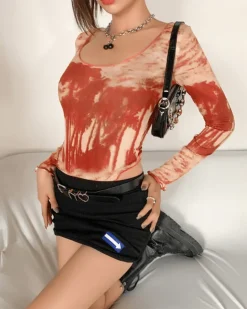 Mesh Bodysuit Red Palms