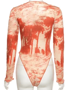 Mesh Bodysuit Red Palms