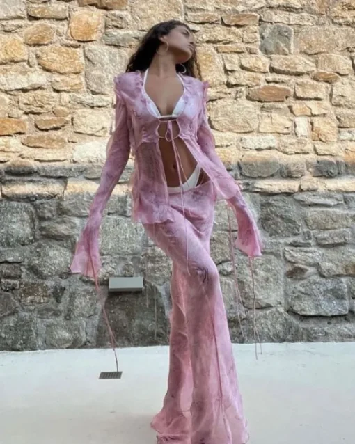 Mesh Ruffle Zweiteiler Set Danna