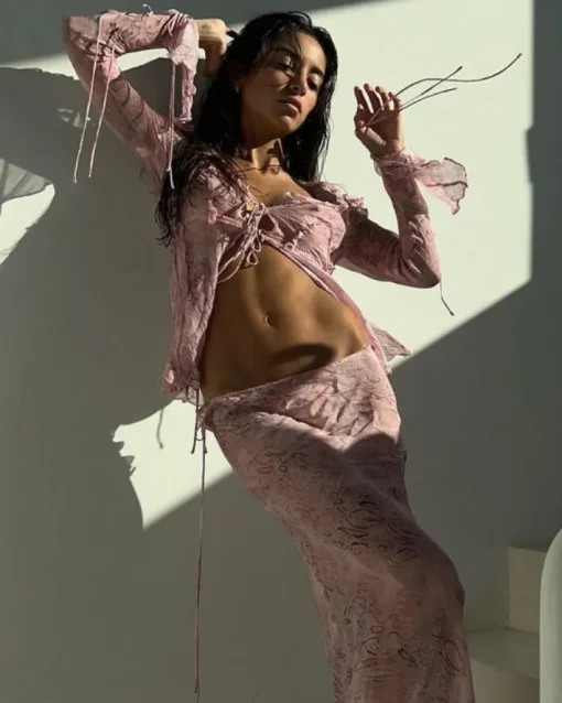 Mesh Ruffle Zweiteiler Set Danna