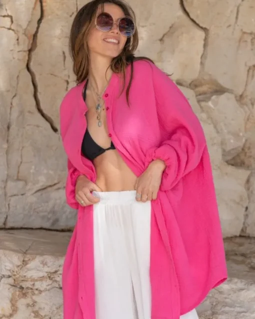 Pinke Oversize Baumwolle Bluse Soul