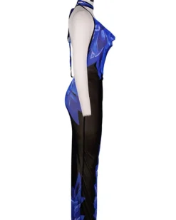 Rückenfreies Mesh Kleid Bloom Blue