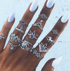 Ring Set Blue Flower Vibes
