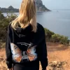Schwarzer Hoodie Pullover Be Kind | Butterfly