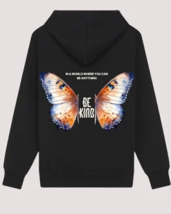 Schwarzer Hoodie Pullover Be Kind | Butterfly