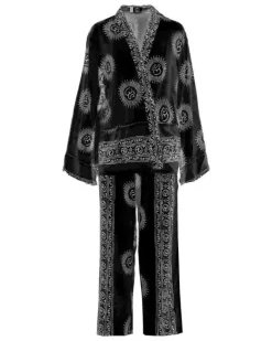Schwarzes Om Set Hose & Kimono Noor
