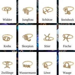 Sternzeichen Fingerring mit Zirkonia Steinen