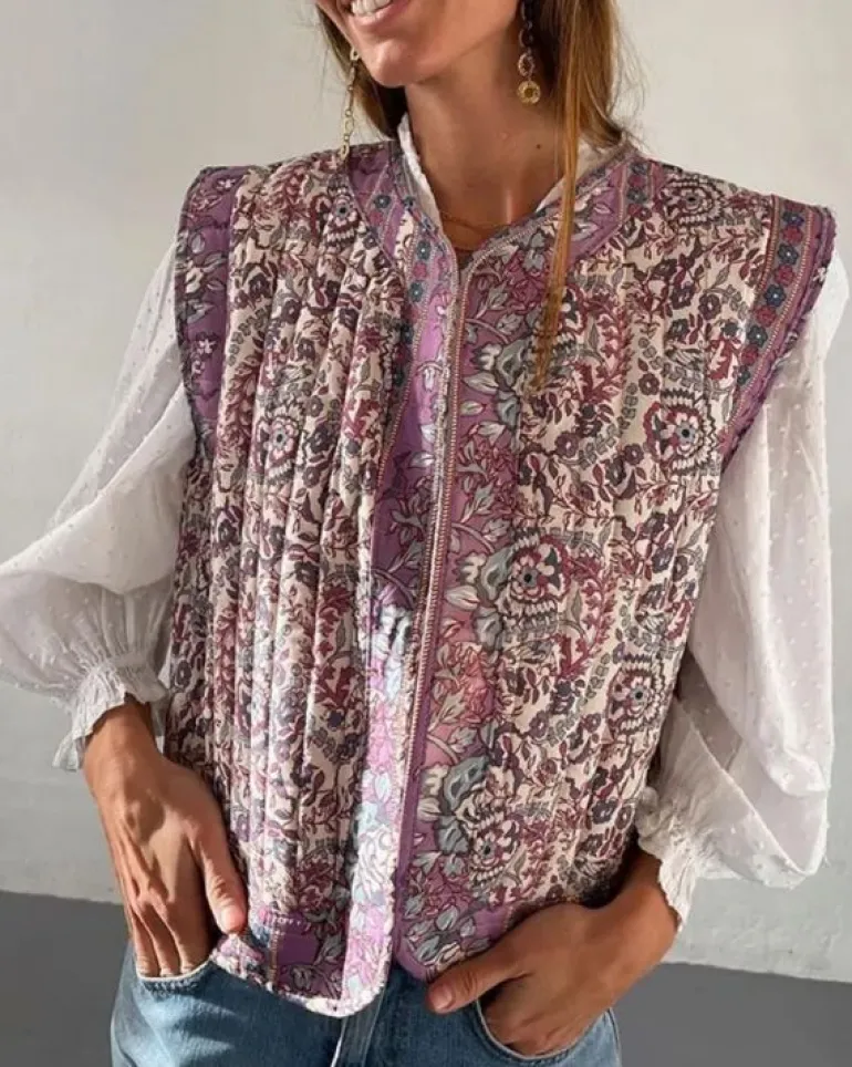 Vintage Floral Gilet Purple Bloom