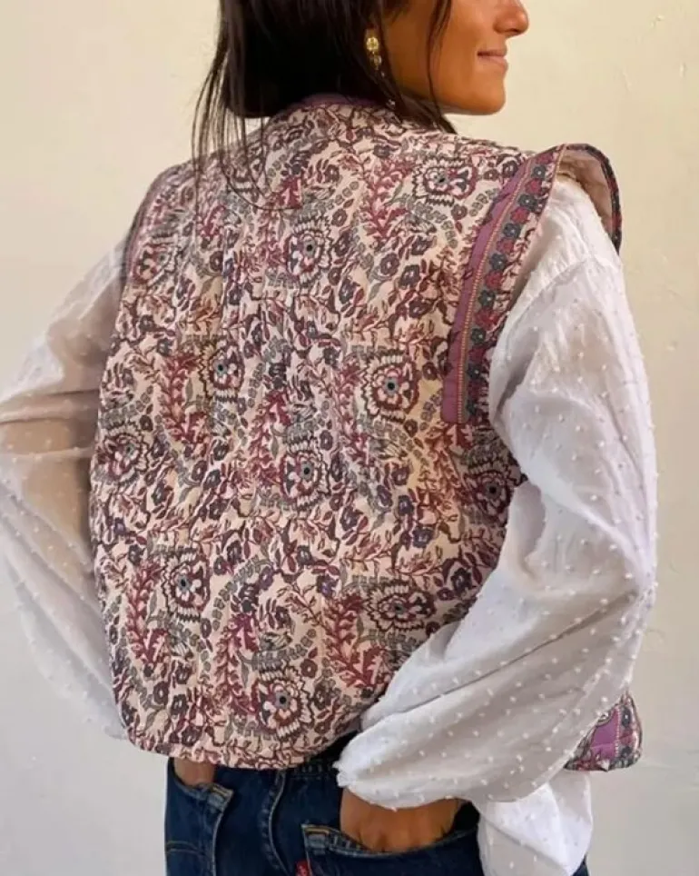 Vintage Floral Gilet Purple Bloom