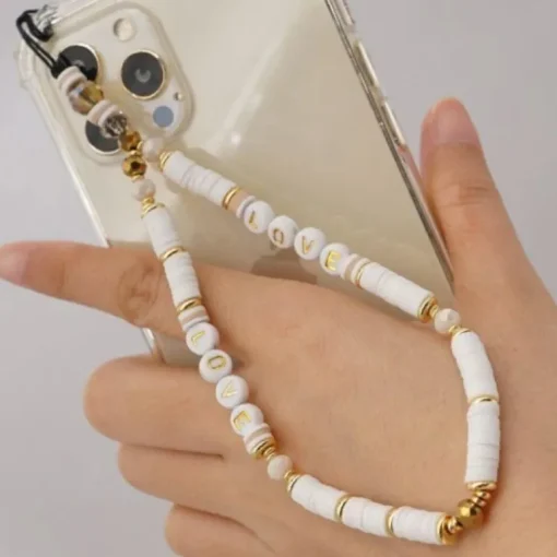Weisse Perlen Handykette Amor Blanca