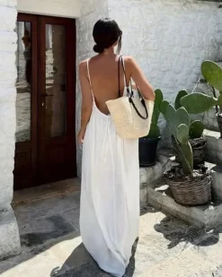 Weisses langes Rückenfreies Kleid Lizz