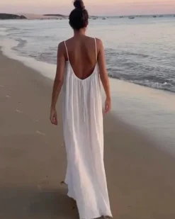 Weisses langes Rückenfreies Kleid Lizz